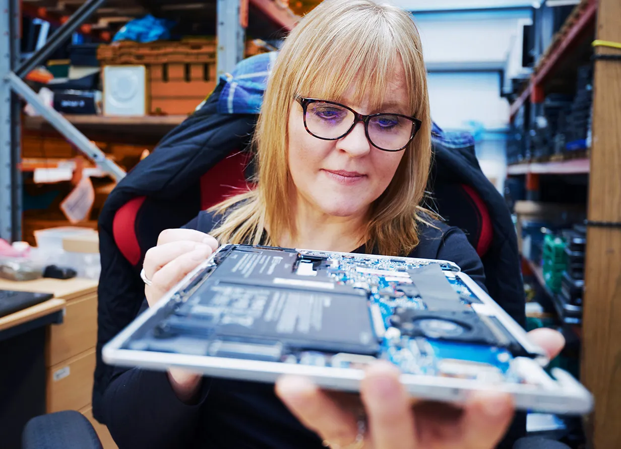 A lady with a tech component
