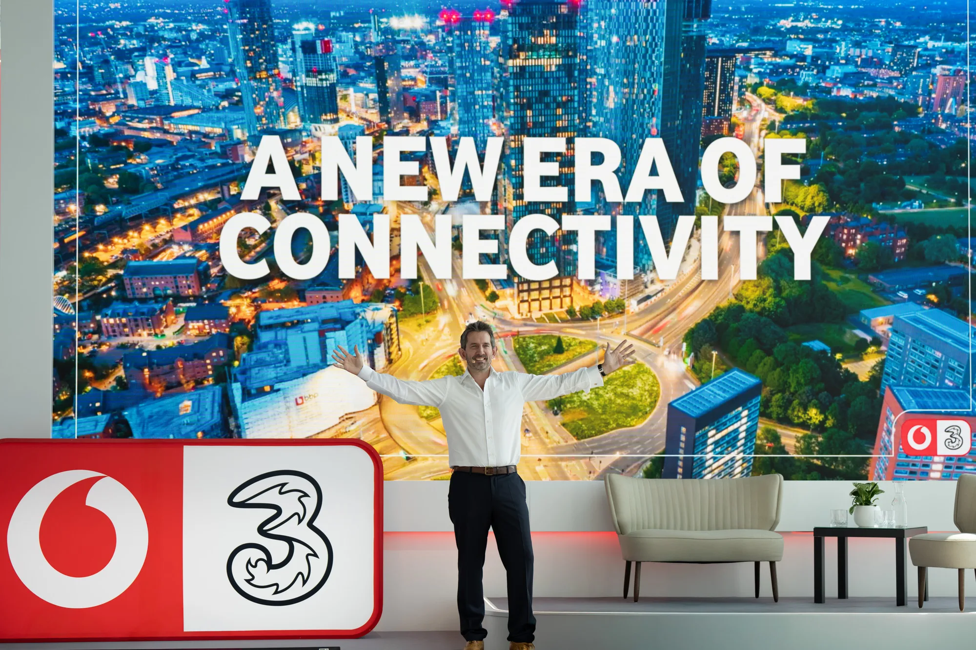Max Taylor, VodafoneThree CEO, at launch event.